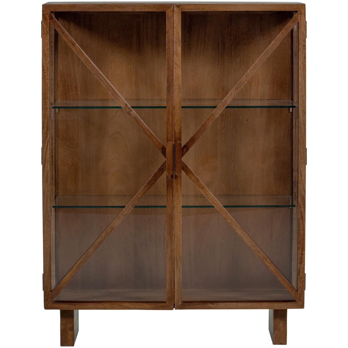 VITRINE Kella in massiv Mangoholz Dunkelbraun  - Dunkelbraun, Design, Glas/Holz (100/132/44cm) - Livetastic