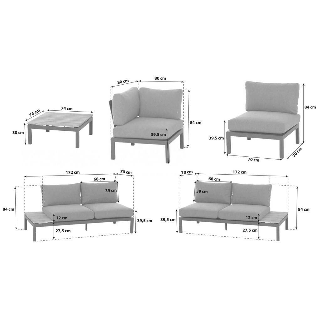 Thumbnail - Siena Garden Loungegarnitur, Anthrazit, Grau, Teak, Holz, Metall, Textil, 23-teilig, Teakholz, massiv, Füllung: Schaumst...