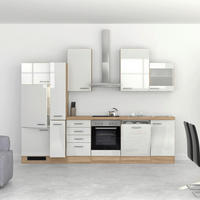 KÜCHENBLOCK 310 cm   in Sonoma Eiche, Weiß Hochglanz  - Edelstahlfarben/Weiß Hochglanz, Basics, Holzwerkstoff/Metall (310cm) - FlexWell