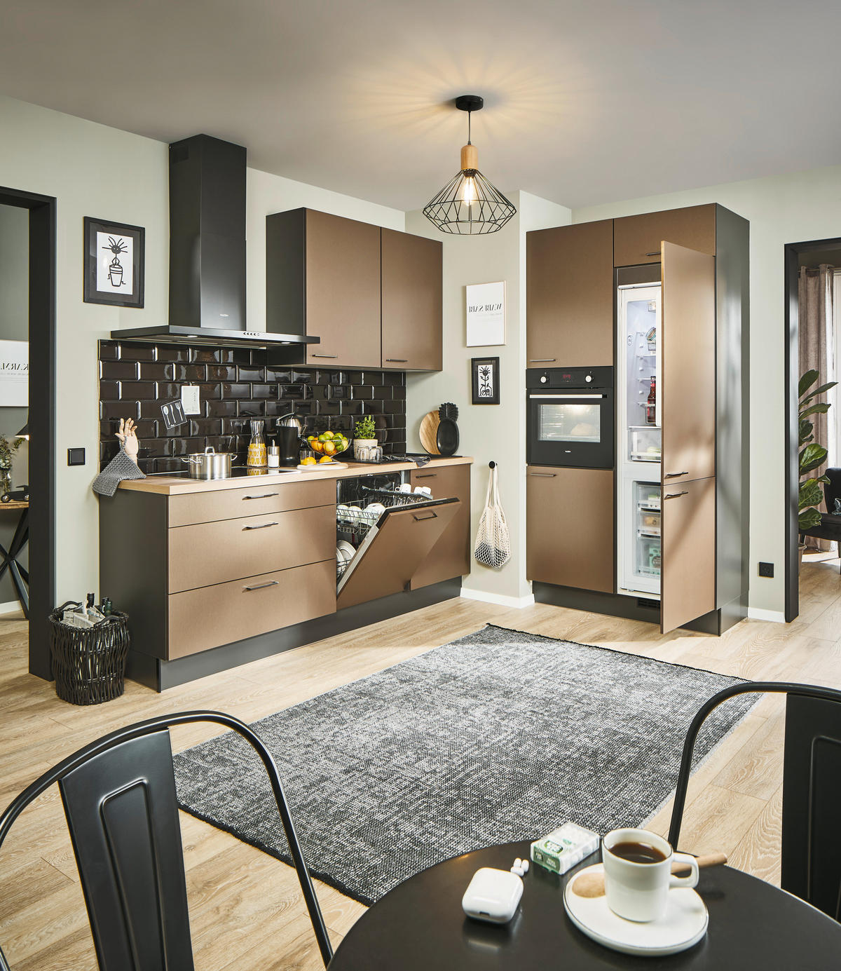 ECKKÜCHE 220/120 cm  in Graphitfarben, Eichefarben, Bronzefarben  - Chromfarben/Eichefarben, Design, Holzwerkstoff/Metall (220/120cm) - Xora