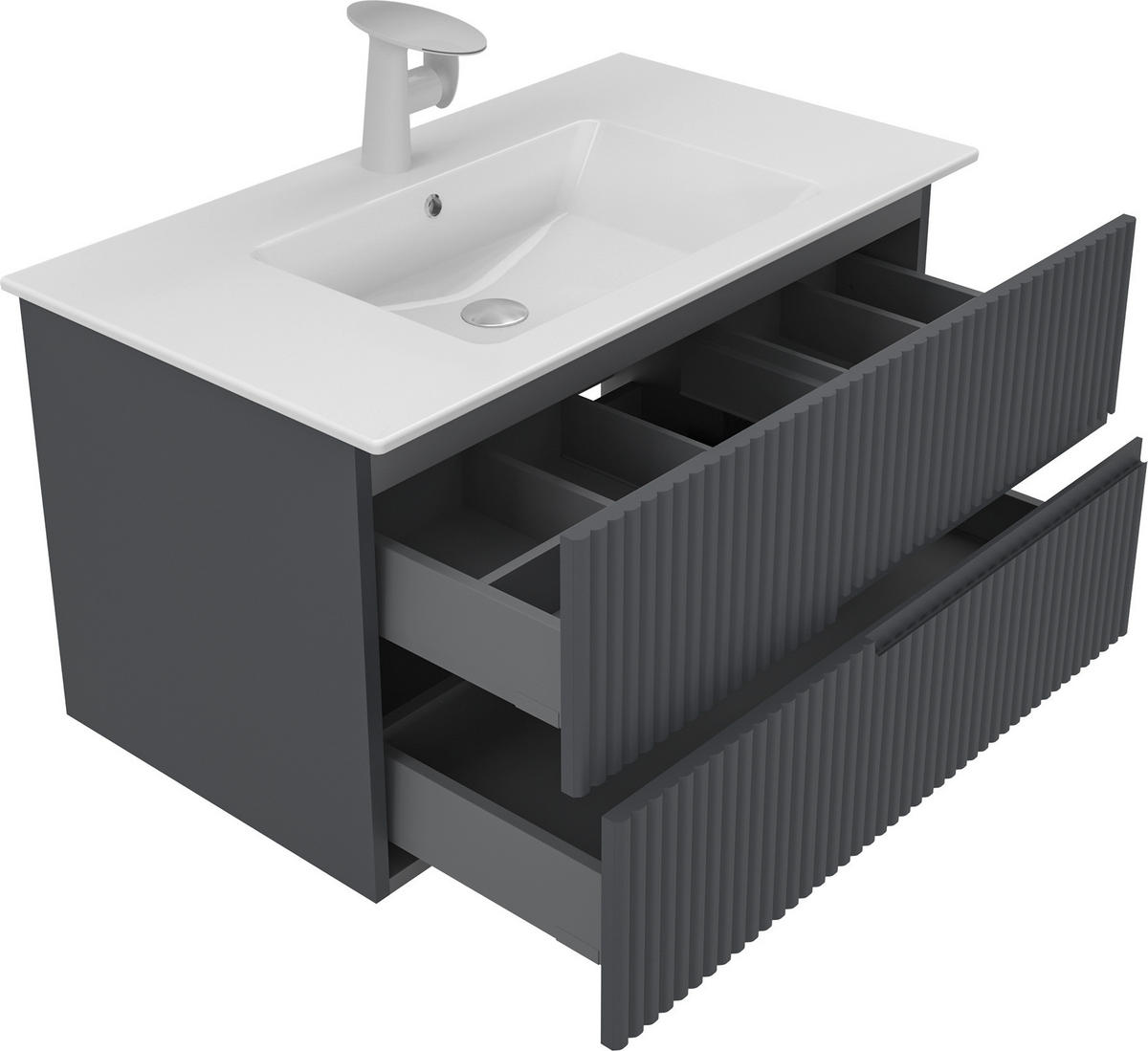 BADEZIMMER 3-teilig  in  - Weiß Hochglanz/Anthrazit, MODERN, Keramik/Holzwerkstoff (91/126/51cm) - MID.YOU
