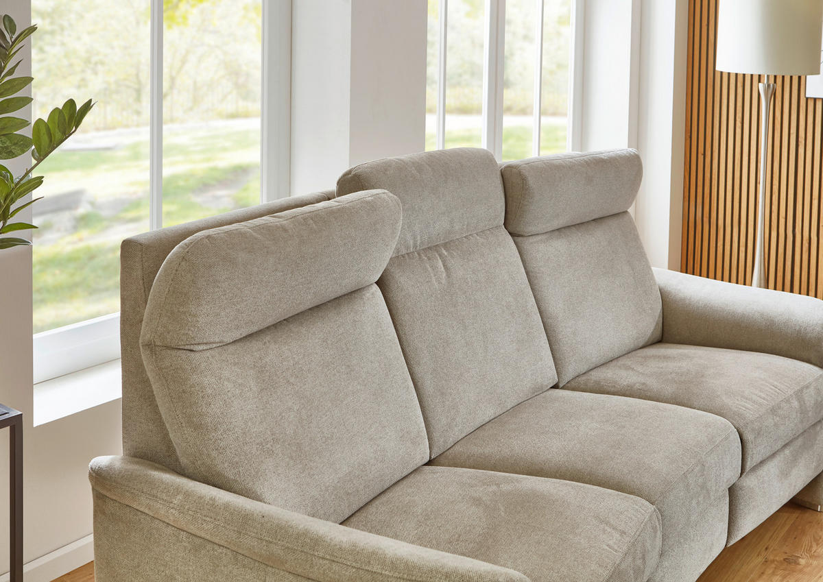 TRAPEZSOFA Flachgewebe Beige  - Beige/Alufarben, Konventionell, Textil/Metall (218/107/103cm) - Beldomo Comfort