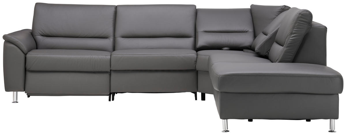 ECKSOFA in Echtleder Grau  - Alufarben/Grau, Konventionell, Leder/Metall (290/249cm) - Beldomo Premium