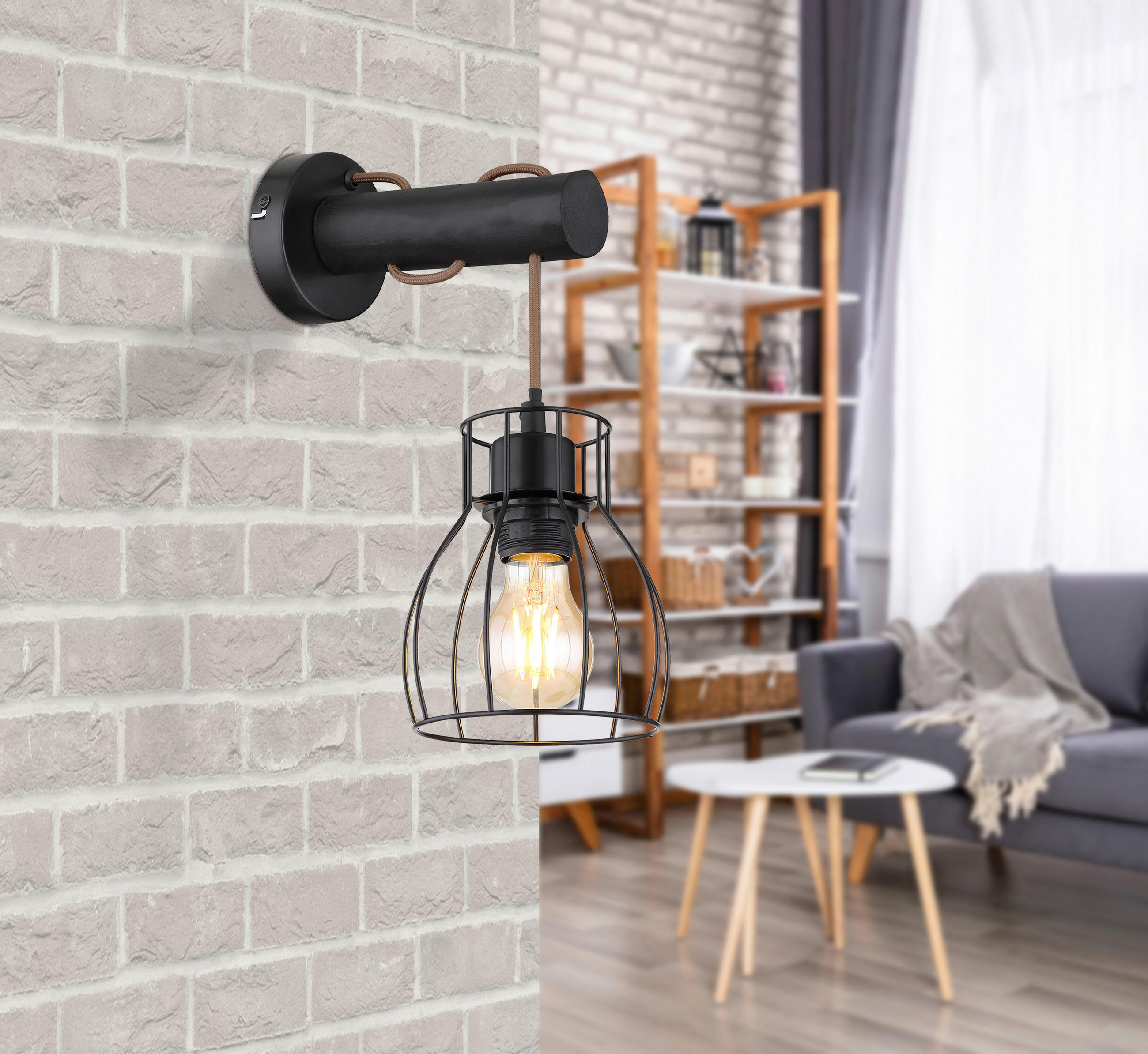 WANDLEUCHTE 13,6/24/33 cm   - Schwarz, Basics, Holz/Metall (13,6/24/33cm) - Globo