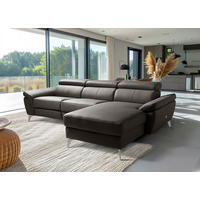 ECKSOFA Lederlook Echtleder Dunkelbraun  - Chromfarben/Dunkelbraun, Design, Leder/Textil (252/179cm) - Livetastic