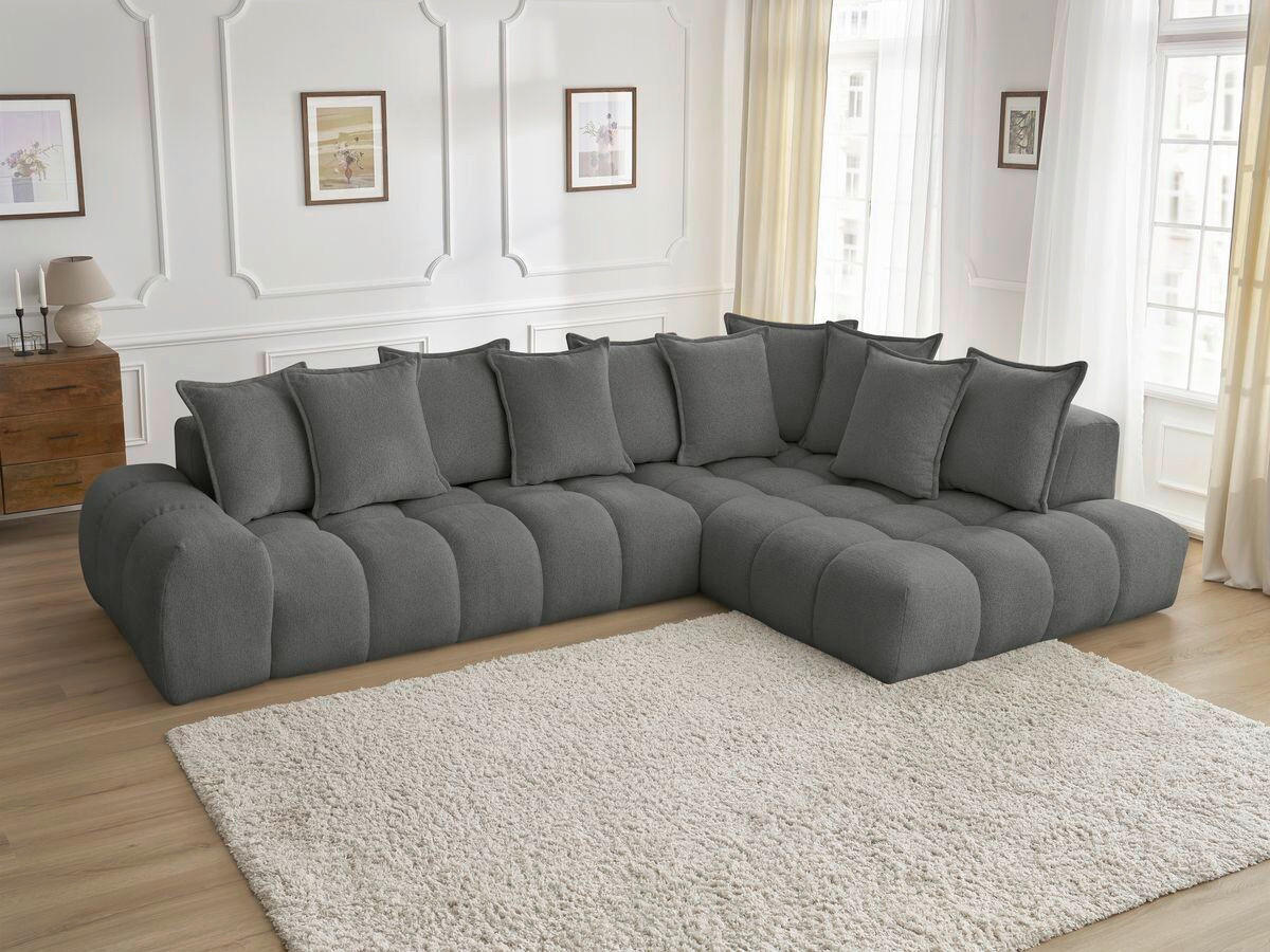 ECKSOFA Ottomane rechts  EVEREST Dunkelgrau Flachgewebe  - Dunkelgrau/Schwarz, MODERN, Kunststoff/Textil (352/210cm)