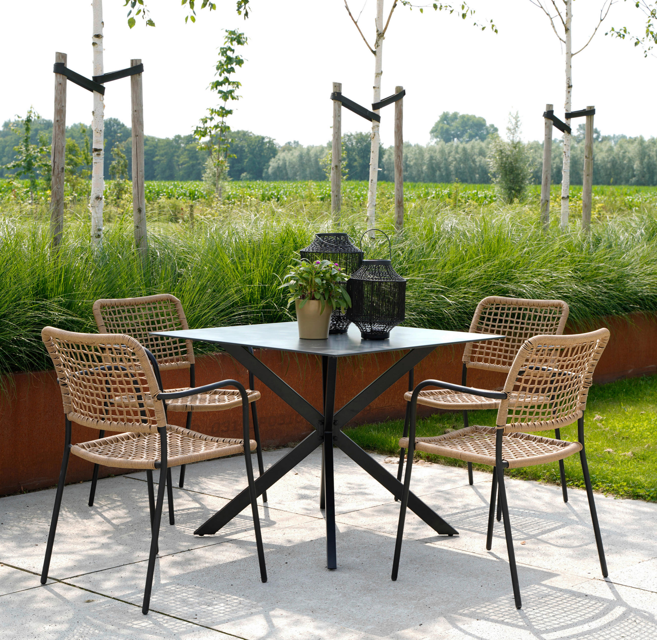 GARTENTISCH Metall, Glas Grau, Schwarz  - Schwarz/Grau, KONVENTIONELL, Glas/Metall (90/90/73cm)