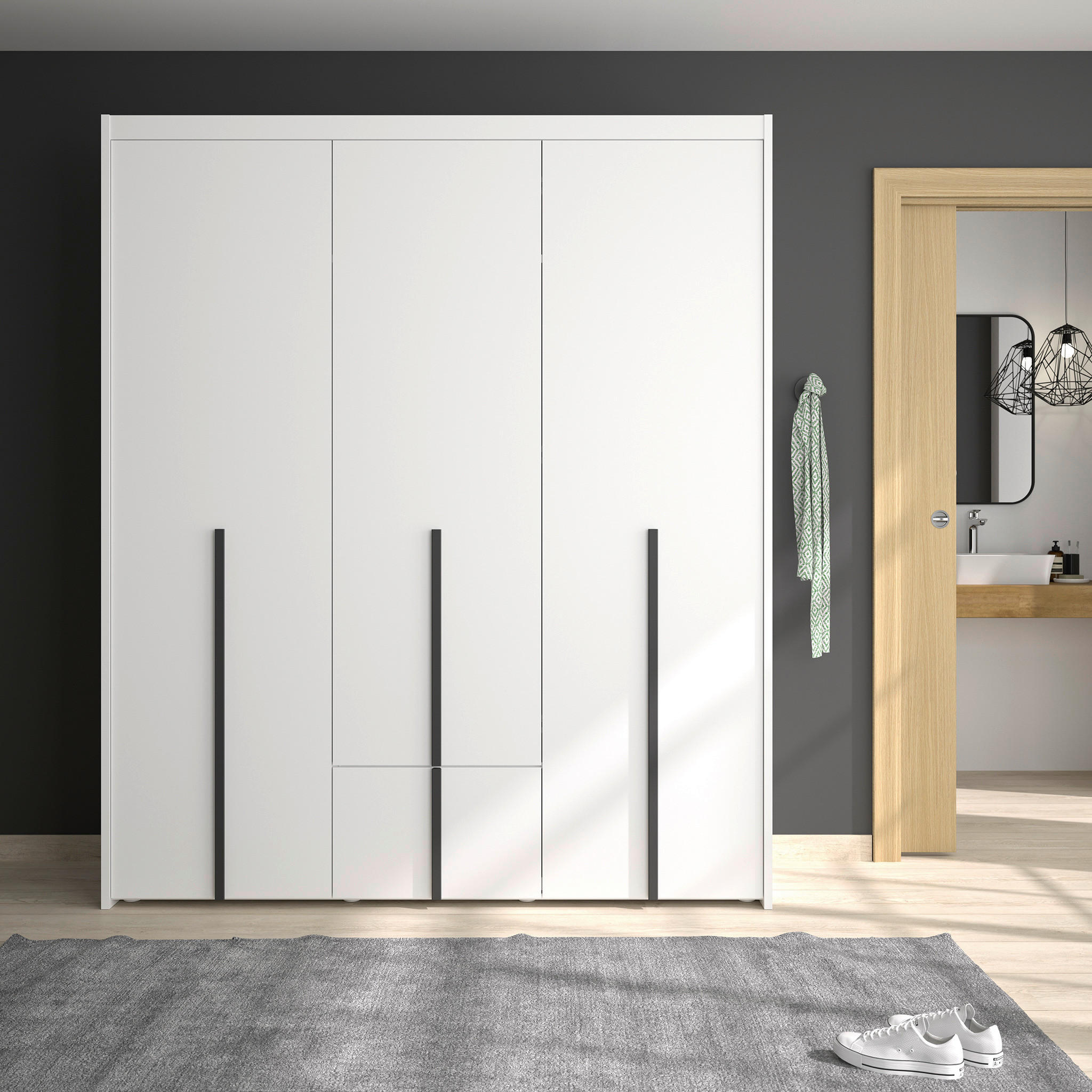 OMARA ZA OBLAČILA, bela - črna/bela, Moderno, leseni material (181/215/60cm) - MID.YOU