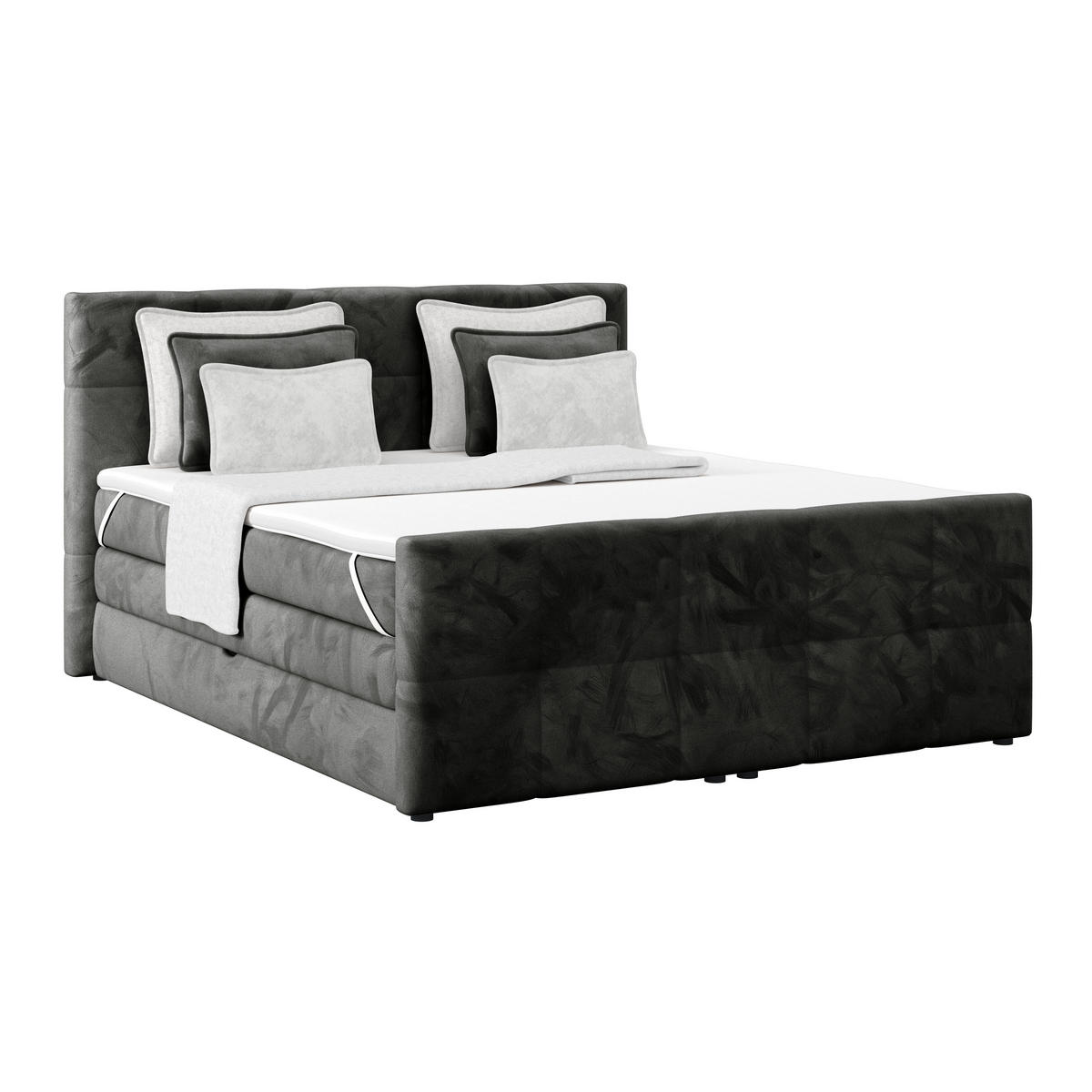 BOXSPRINGBETT 160/200 cm,  in Anthrazit, gepolstertes Kopfteil, Bettkasten, Topper, Matratzen, H2 + H2 = mittel  - Anthrazit, KONVENTIONELL, Holz/Holzwerkstoff (160/200cm) - Luca Bessoni