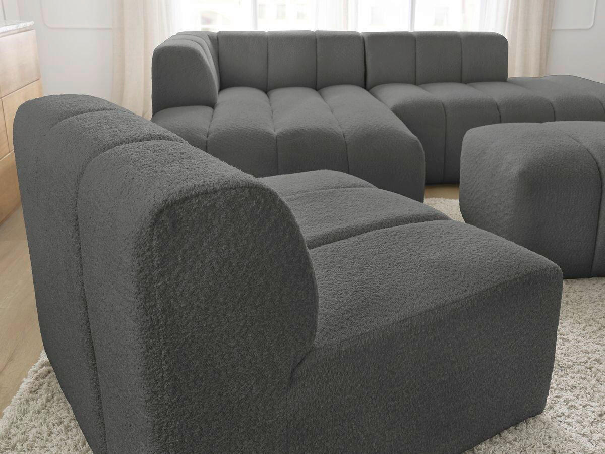 ECKSOFA Ottomane links  ANNECY Dunkelgrau Bouclé  - Dunkelgrau/Schwarz, MODERN, Kunststoff/Textil (170/262cm)