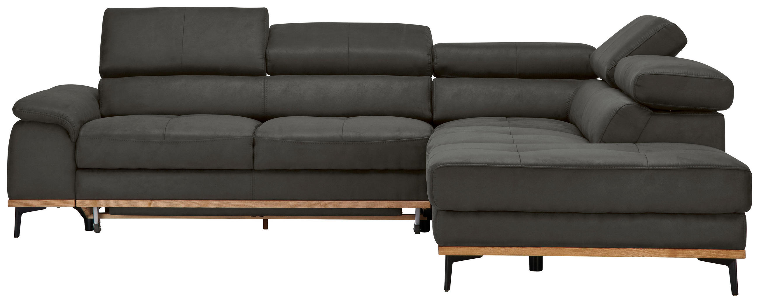 ECKSOFA Lederlook Grau  - Schwarz/Grau, Natur, Holz/Textil (282/226cm) - Novel