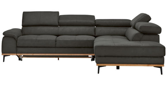 ECKSOFA  in Lederlook Grau Bettkasten, Schlaffunktion, Kopfteilverstellung  282/226 cm  - Schwarz/Grau, Natur, Holz/Textil (282/226cm) - Novel