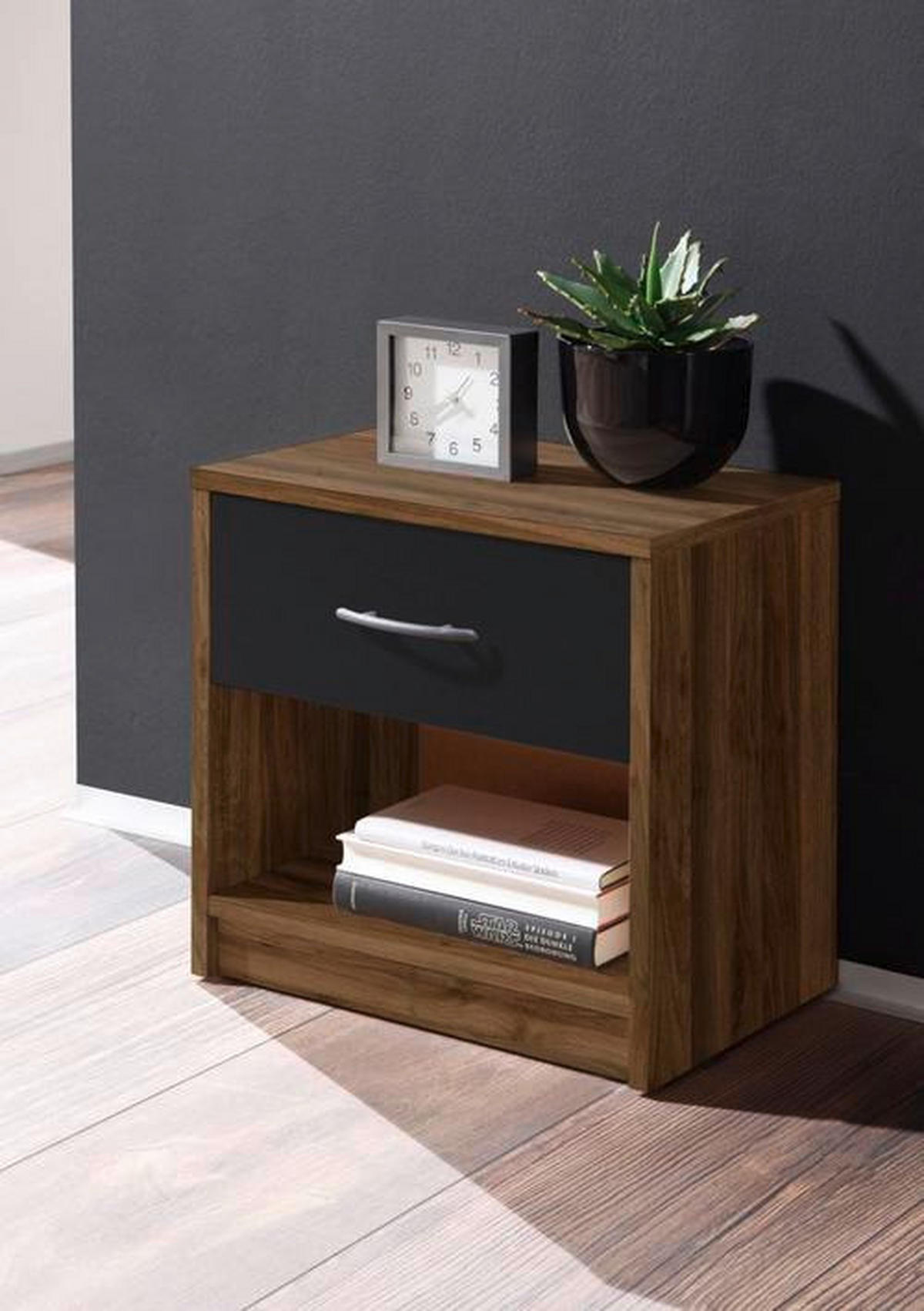 NACHTSCHRANK 39/41/28 cm  - Silberfarben/Nussbaumfarben, Basics (39/41/28cm) - P & B