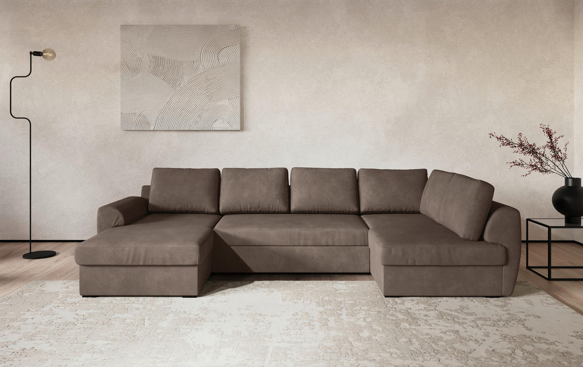 SJEDEĆA GARNITURA tekstil  taupe   - crna/taupe, Trend, tekstil/plastika (154/327/86cm) - MID.YOU