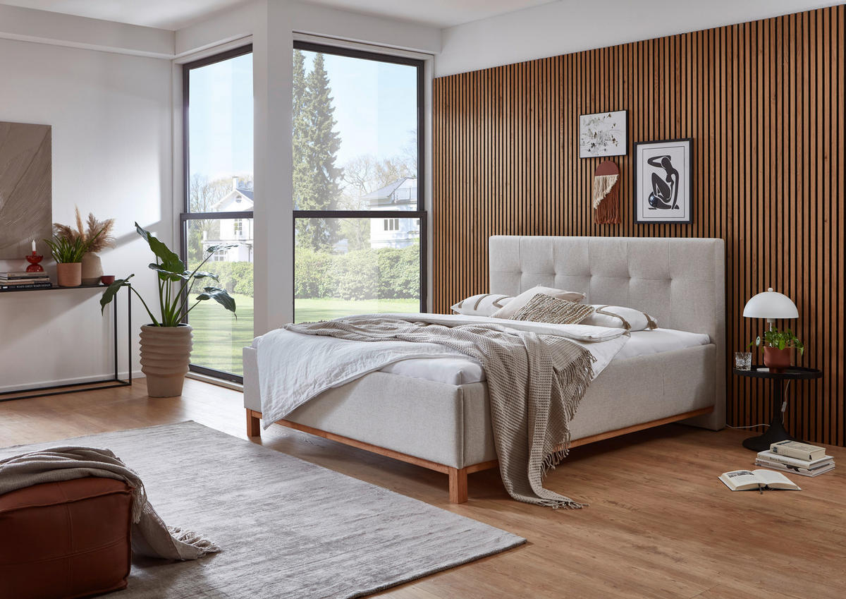 POLSTERBETT 180/200 cm,  in Sandfarben,  - Sandfarben, MODERN, Holz/Textil (180/200cm) - Livetastic