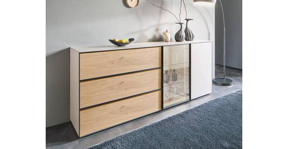 SIDEBOARD 210/90/45 cm  - Eiche Bianco/Beige, Design, Glas/Holz (210/90/45cm) - Ambiente