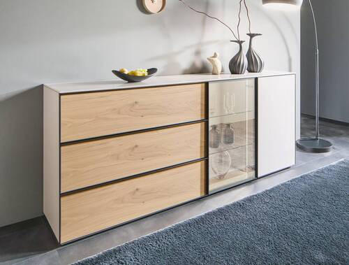 SIDEBOARD Beige, Eiche Bianco  210/90/45 cm  - Eiche Bianco/Beige, Design, Glas/Holz (210/90/45cm) - Ambiente