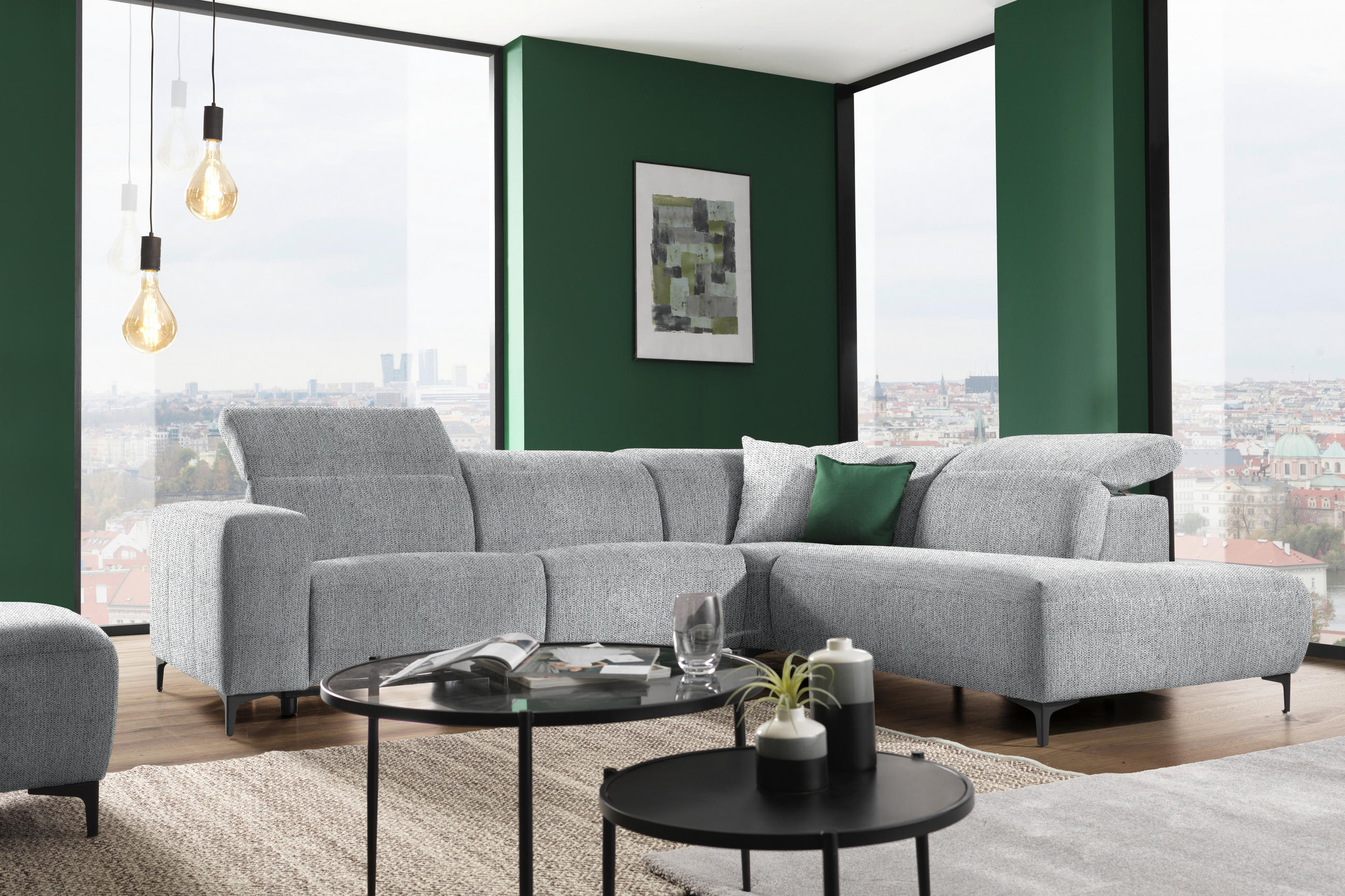 ECKSOFA in Flachgewebe Grau  - Schwarz/Grau, Design, Textil/Metall (290/238cm) - Pure Home Lifestyle