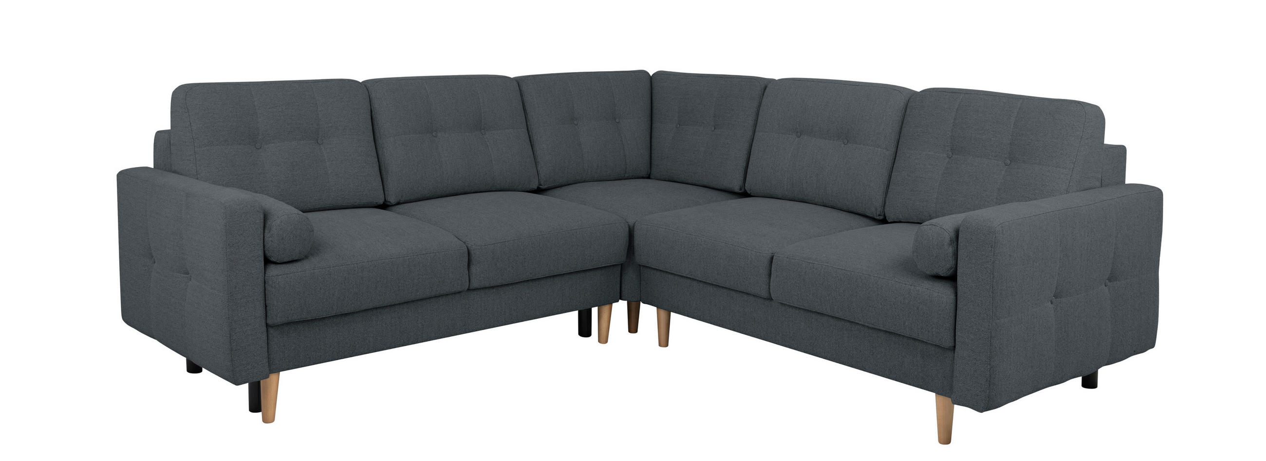 ECKSOFA in Dunkelblau  - Beige/Buchefarben, Design, Holz/Textil (242/242cm) - MID.YOU