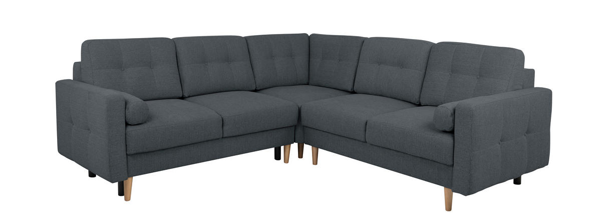 ECKSOFA in Dunkelblau  - Beige/Buchefarben, Design, Holz/Textil (242/242cm) - MID.YOU