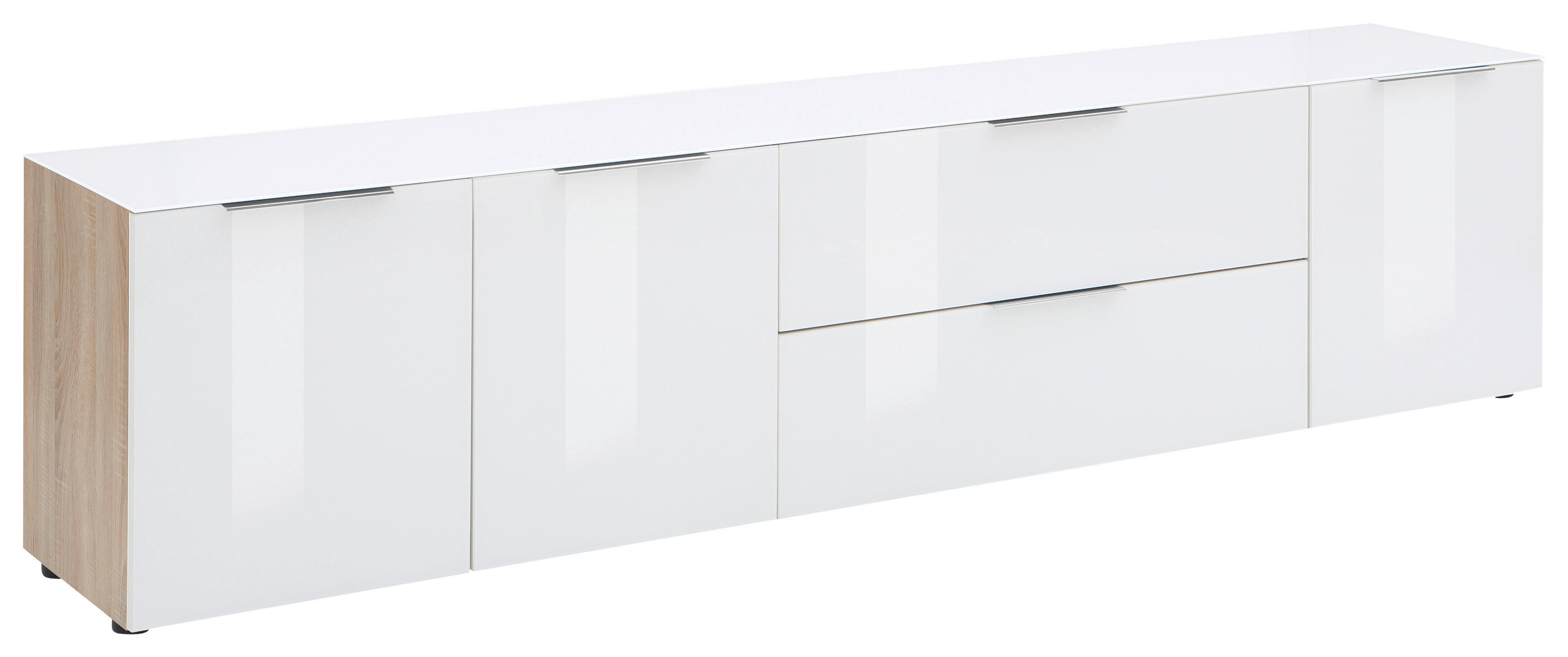 LOWBOARD Weiß, Sonoma Eiche  - Schwarz/Weiß, Design, Glas/Holzwerkstoff (225,5/53,9/40cm)