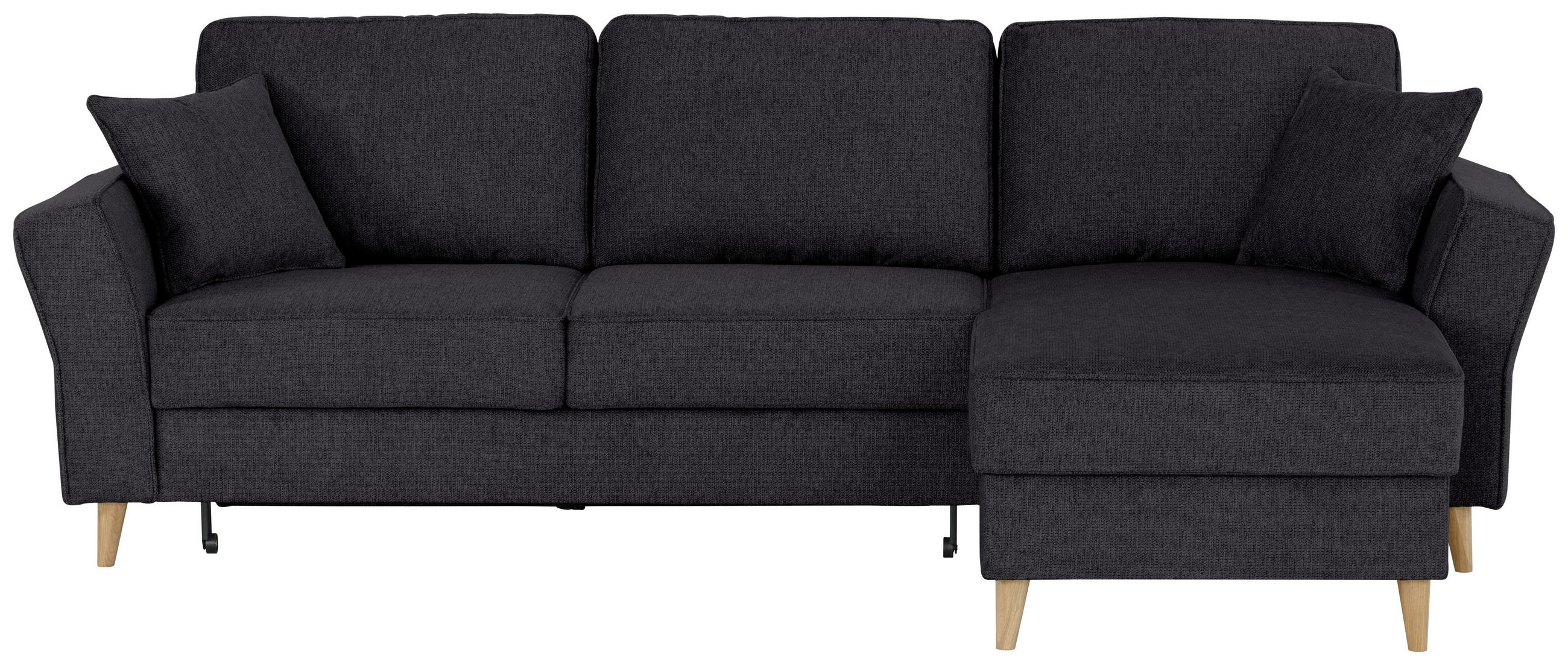 ECKSOFA Schwarz Flachgewebe  - Eichefarben/Schwarz, KONVENTIONELL, Holz/Textil (265/159cm) - Carryhome