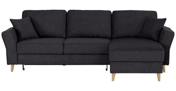 ECKSOFA in Flachgewebe Schwarz  - Eichefarben/Schwarz, KONVENTIONELL, Holz/Textil (265/159cm) - Carryhome