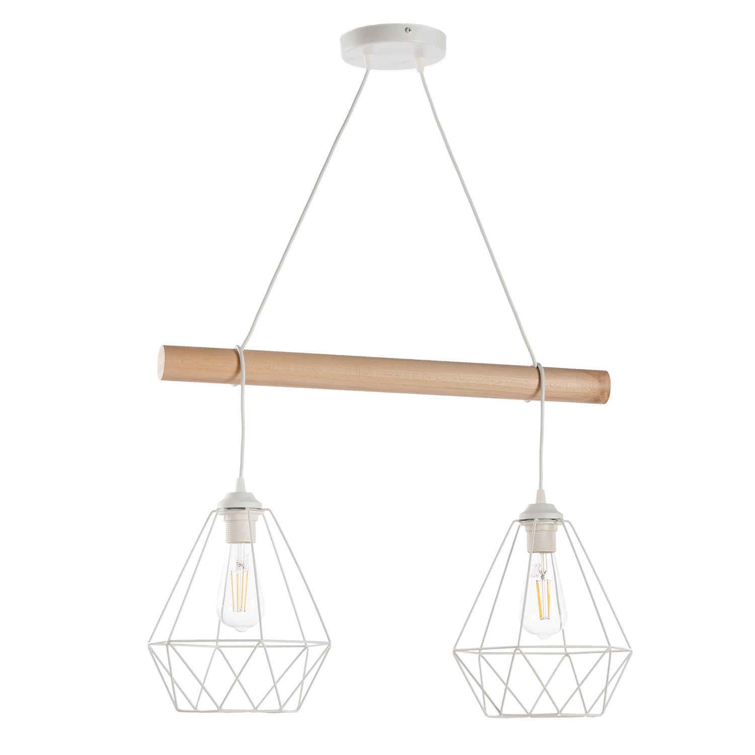 PENDELLEUCHTE 5016 BALDO 60/24/90 cm   - Hellbraun/Weiß Hochglanz, Natur, Holz/Metall (60/24/90cm)