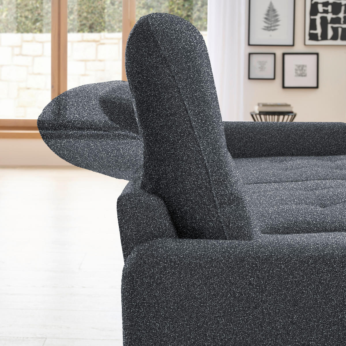 CloseUp von Livetastic ECKSOFA Schwarz Plüsch.