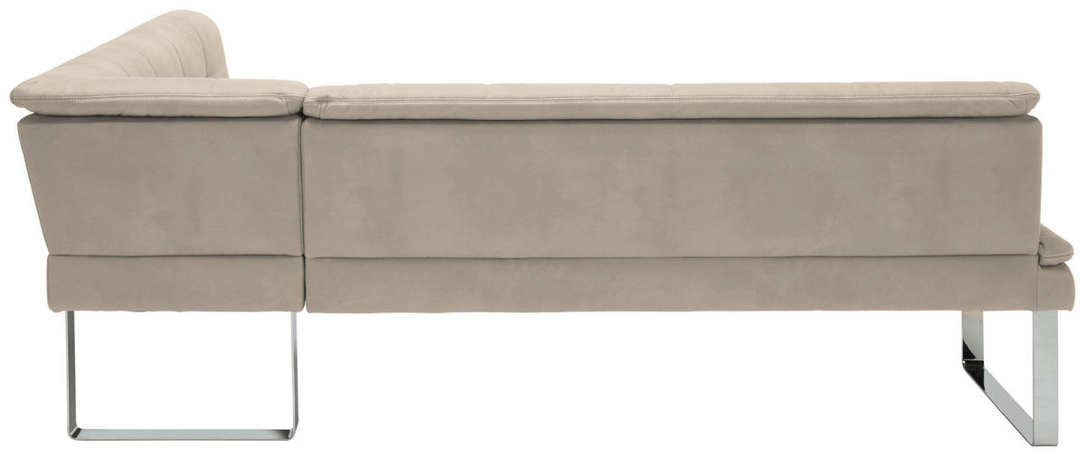 ECKBANK in Metall, Textil Chromfarben, Sandfarben  - Sandfarben/Chromfarben, Design, Textil/Metall (253/174cm) - Novel