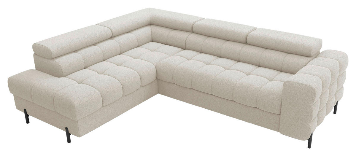 ECKSOFA FERUCCE Creme Teddystoff Bettkasten, Kopfteilverstellung  - Creme/Schwarz, Design, Textil/Metall (200/276cm) - MID.YOU