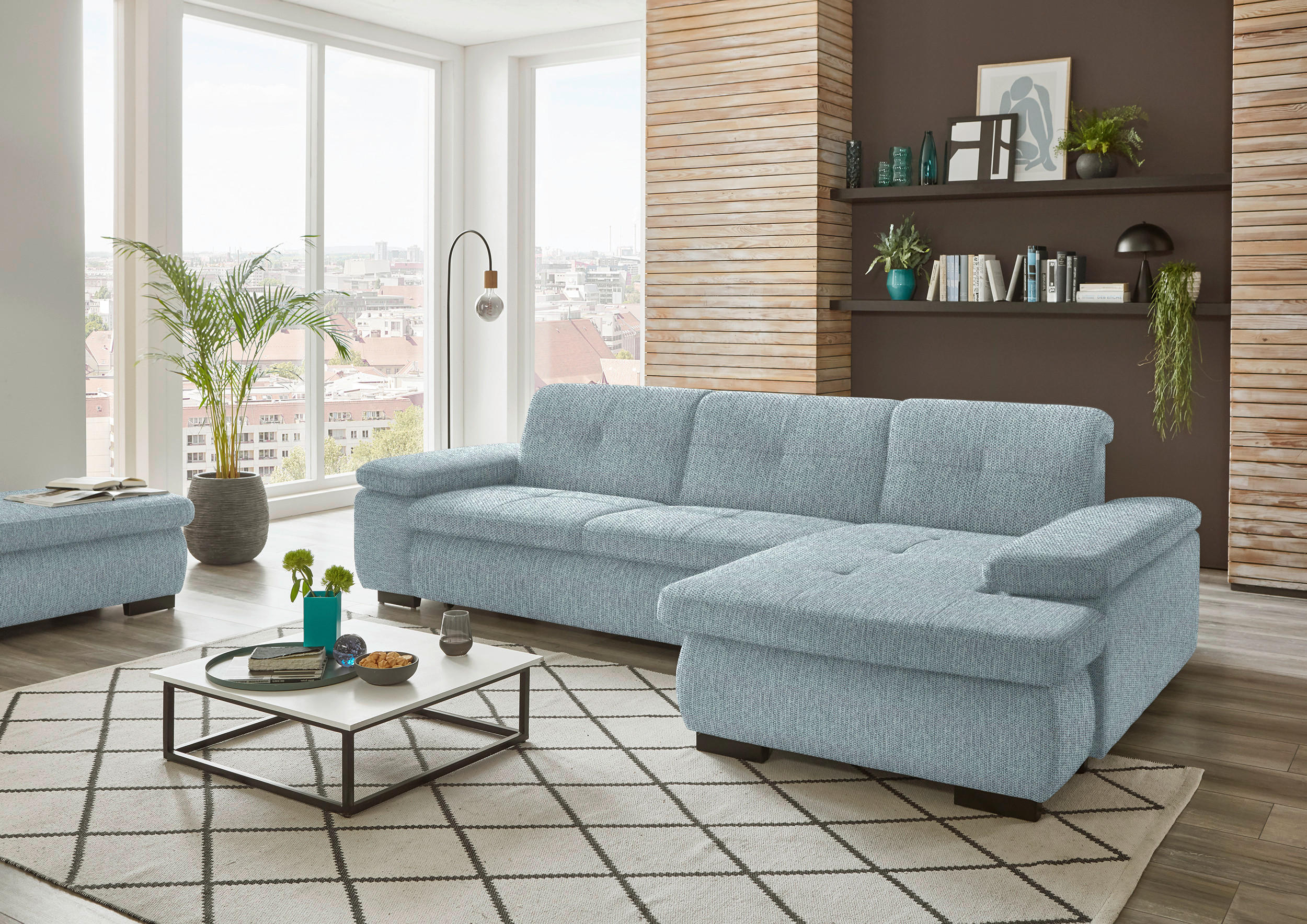 ECKSOFA in Flachgewebe Türkis  - Türkis/Schwarz, Design, Textil/Metall (297/174cm) - Beldomo Style
