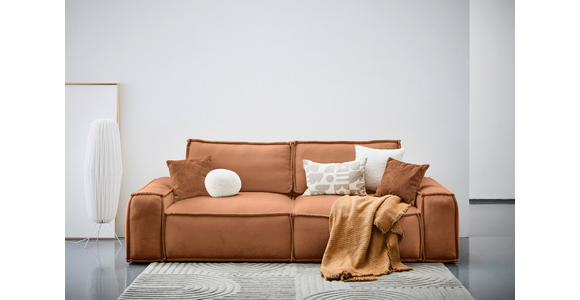 SCHLAFSOFA  mit Liegefunktion, Schlafen auf Sitzhöhe, Rücken echt Webstoff Rostfarben  - Rostfarben/Schwarz, KONVENTIONELL, Kunststoff/Textil (256/83/115cm) - Carryhome