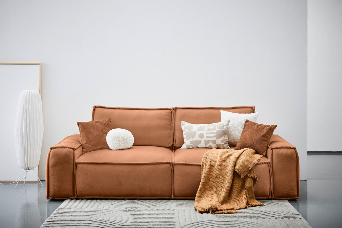 SCHLAFSOFA Webstoff Rostfarben  - Rostfarben/Schwarz, KONVENTIONELL, Kunststoff/Textil (256/83/115cm) - Carryhome