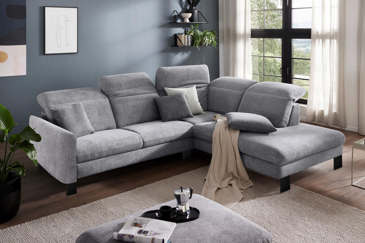 SEDEŽNA GARNITURA, gladka tkanina siva  - črna/siva, Design, kovina/tekstil (280/233cm) - Dieter Knoll