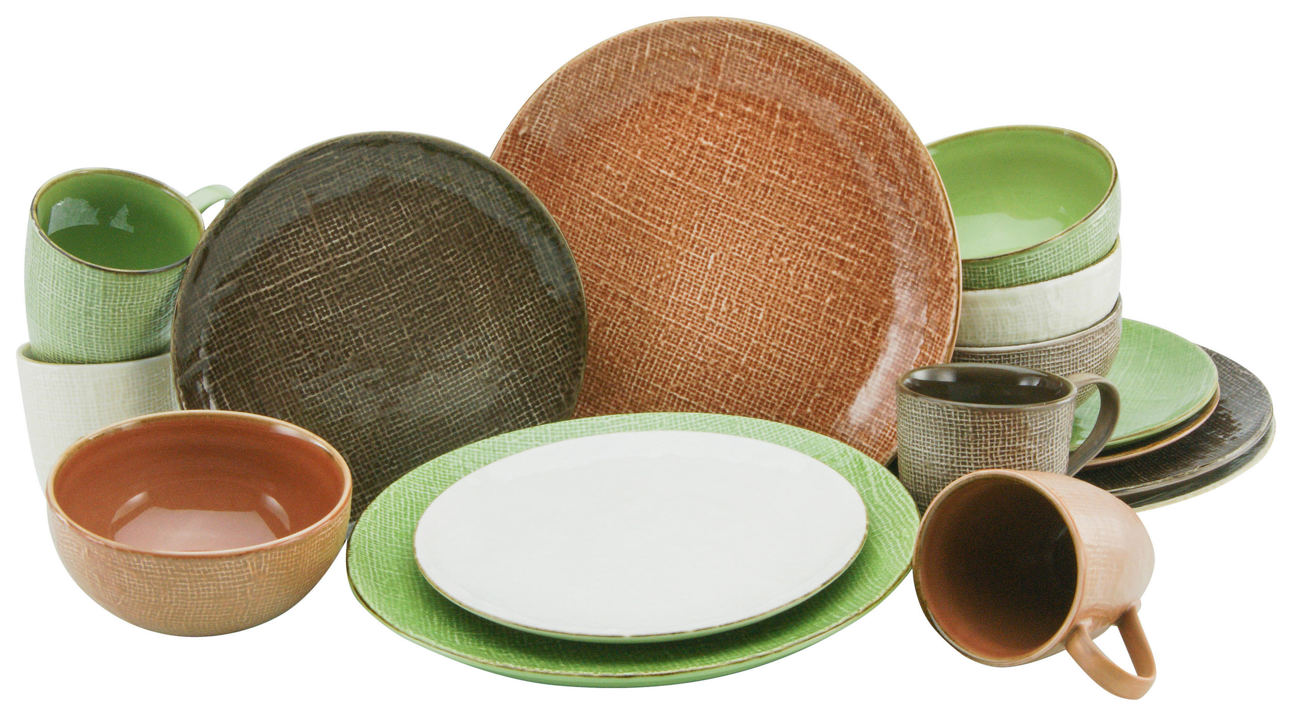 KOMBISERVICE Braun, Creme, Grün, Orange 16-teilig 4 Personen  - Creme/Braun, LIFESTYLE, Keramik (34/31,5/33cm) - Creatable