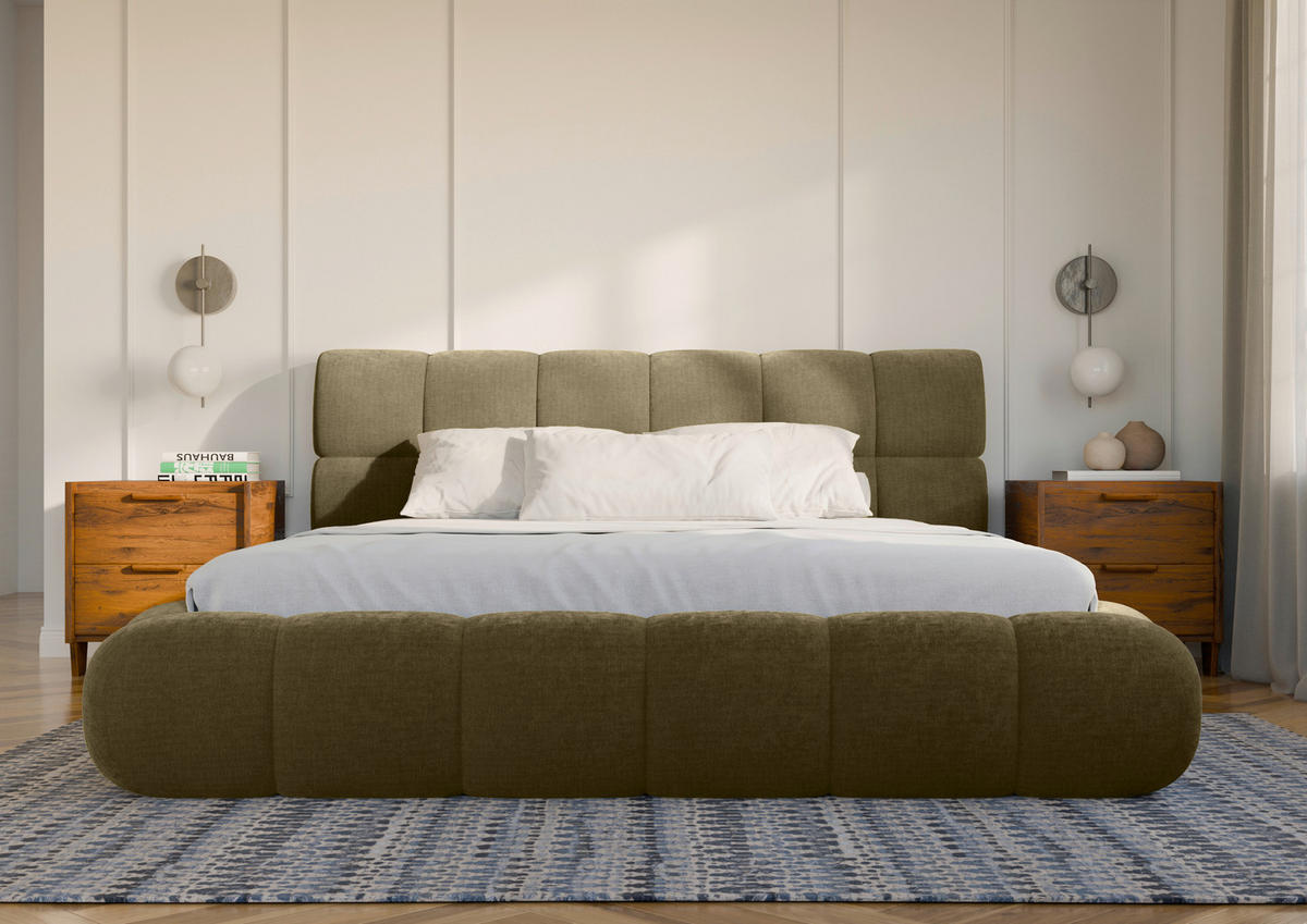 POLSTERBETT 180/200 cm,  in Waldgrün, Lattenrost, Bettkasten,  - Waldgrün/Schwarz, Design, Holz/Textil (180/200cm) - Chameo