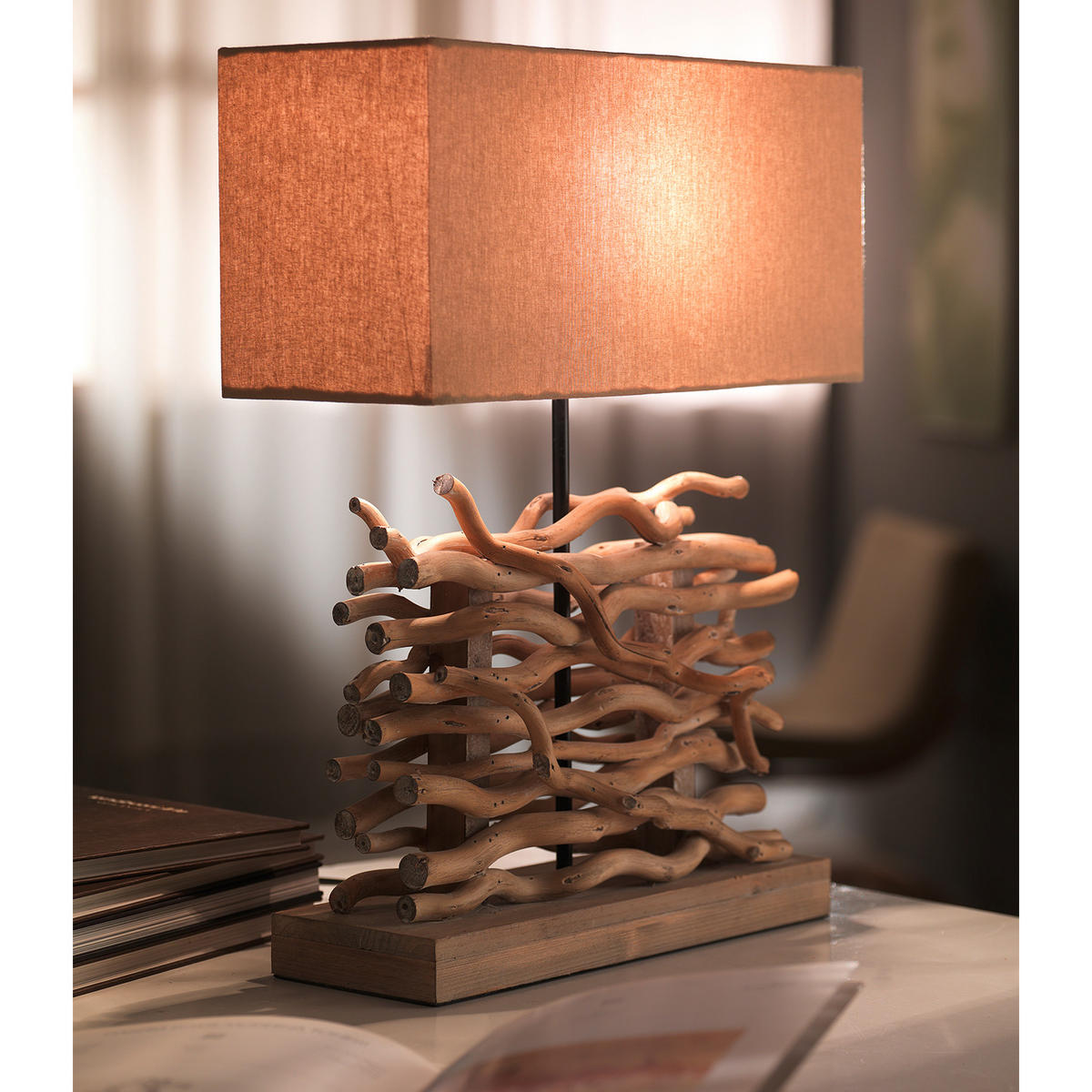 TISCHLEUCHTE 40/50/15 cm   - Hellbraun, Natur, Holz/Textil (40/50/15cm)