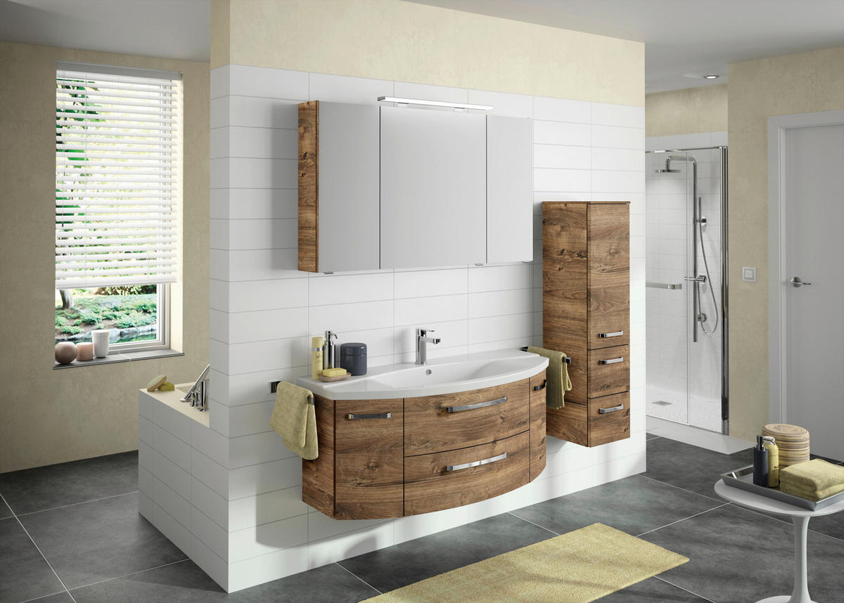 BADEZIMMER 3-teilig  in 120,5 cm  - Eiche dunkel/Chromfarben, MODERN, Glas/Keramik (120,5cm) - Sadena