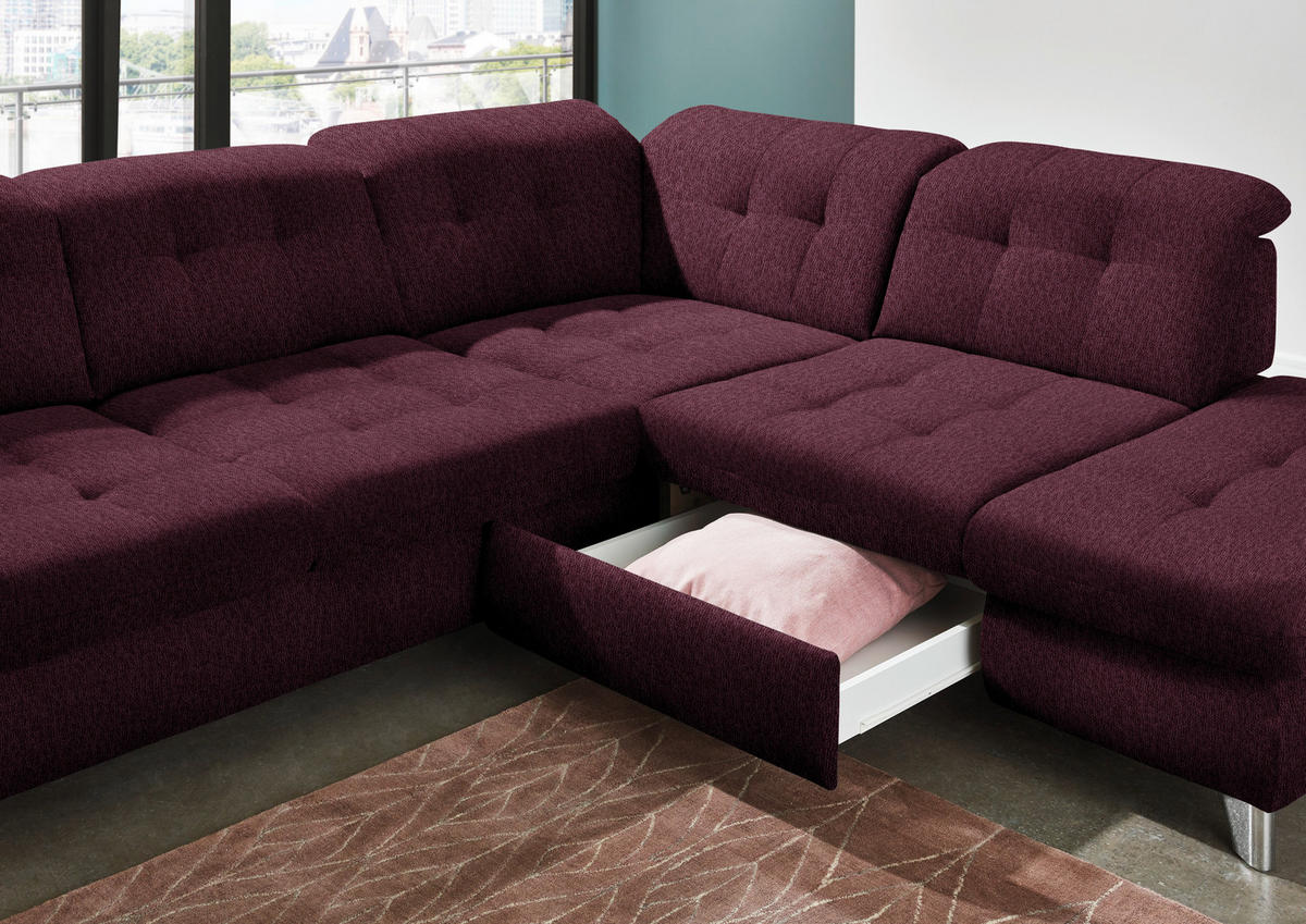 ECKSOFA in Chenille Aubergine  - Chromfarben/Aubergine, Design, Textil/Metall (310/260cm) - Beldomo Speed