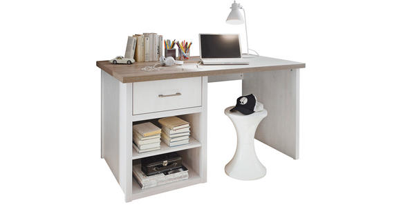 SCHREIBTISCH 141/81/77 cm in Weiß, Trüffeleichefarben - Trüffeleichefarben/Graphitfarben, LIFESTYLE, Holzwerkstoff/Metall (141/81/77cm) - Carryhome
