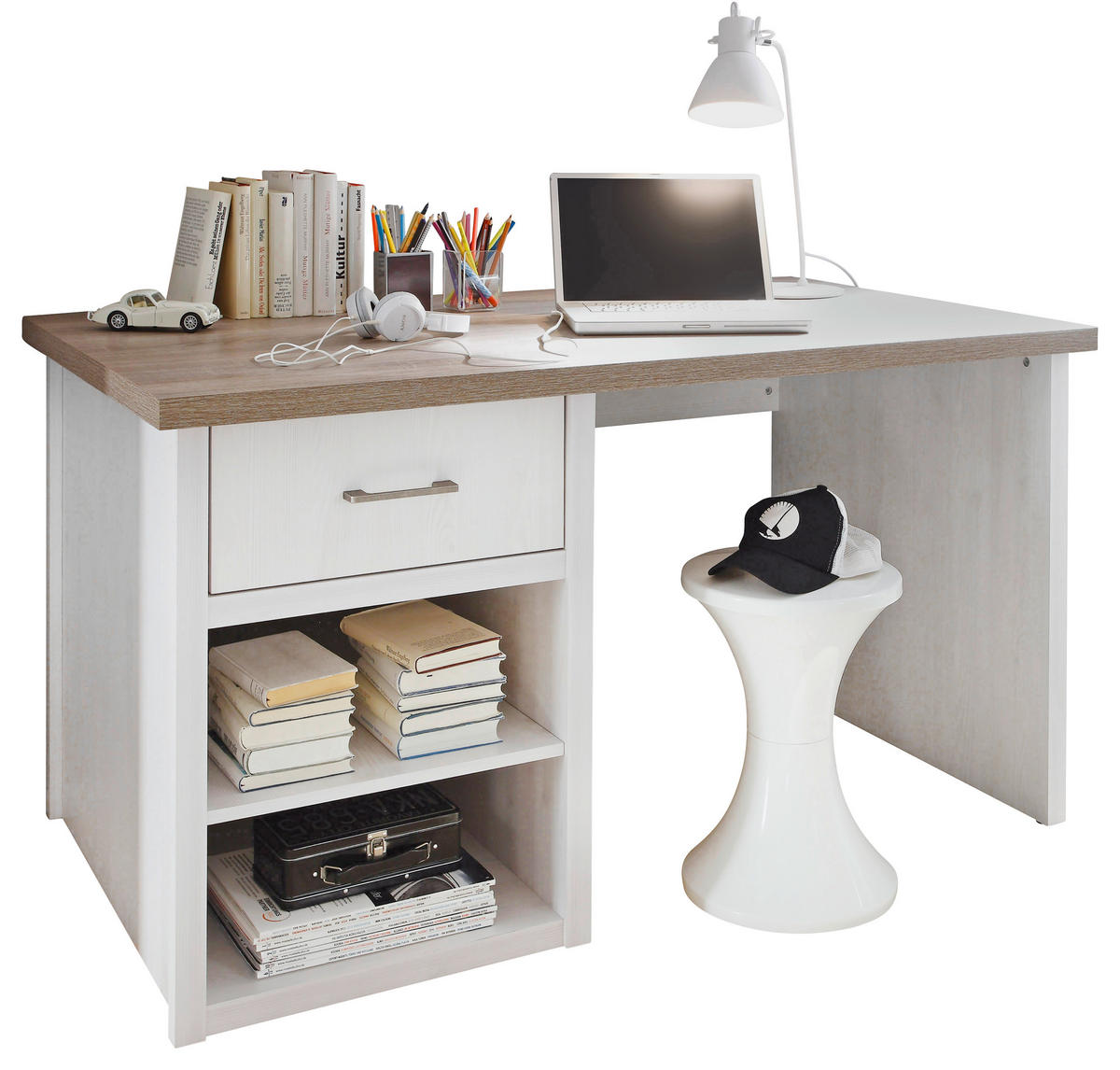SKRIVBORD 141/81/77 cm  i vit, färg tryffelek  - vit/färg tryffelek, Lifestyle, metall/trämaterial (141/81/77cm) - Carryhome