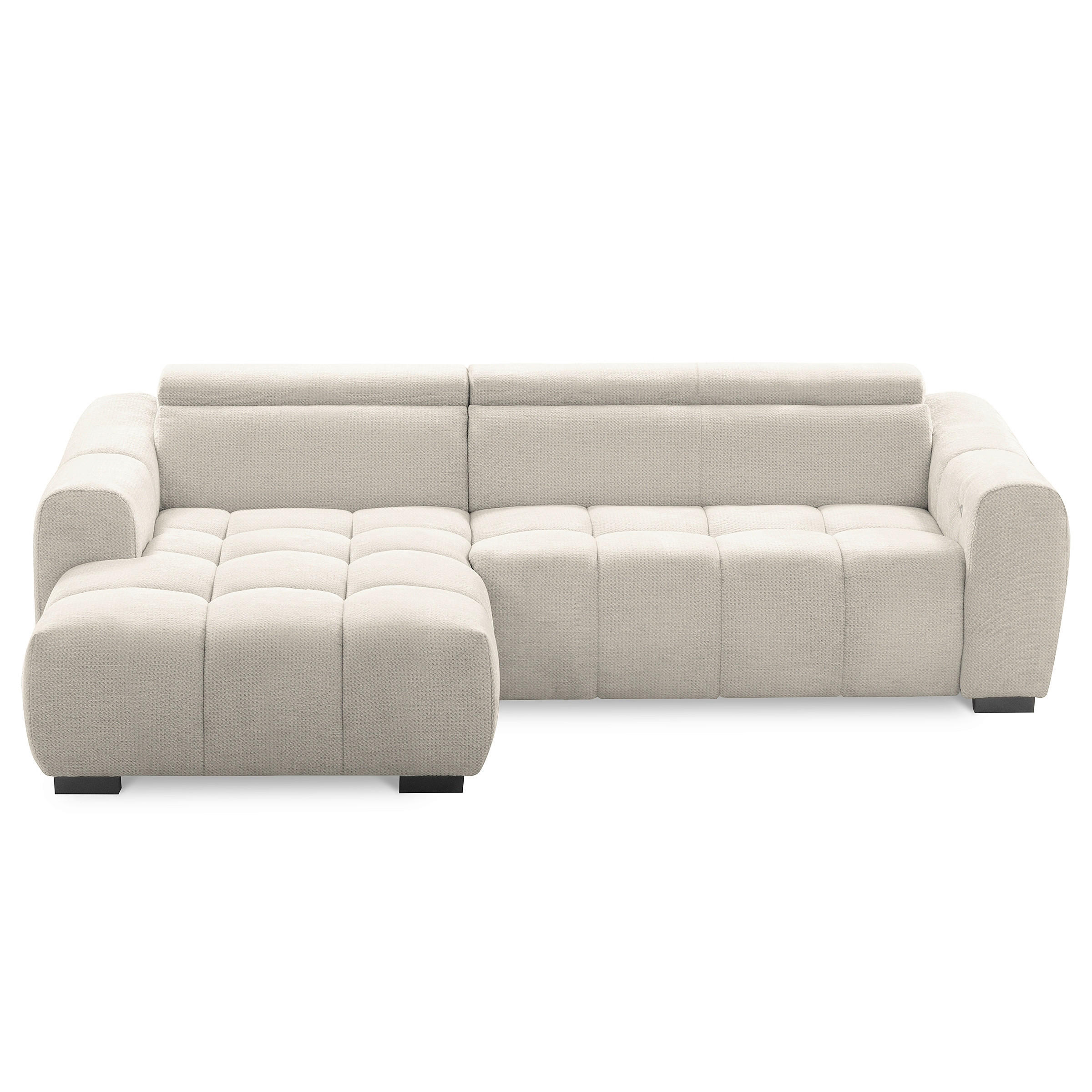 ECKSOFA AVEIRO Weiß Webstoff Bettkasten, Kopfteilverstellung, Sitzvorzug  - Schwarz/Weiß, Design, Kunststoff/Textil (177/274cm) - Livetastic