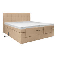 BOXSPRINGBETT 180/200 cm,  in Beige, gepolstertes Kopfteil, Topper, motorische Verstellbarkeit, Fernbedienung, Matratzen, H3 = fest  - Beige/Schwarz, Basics, Kunststoff/Textil (180/200cm) - Moderano