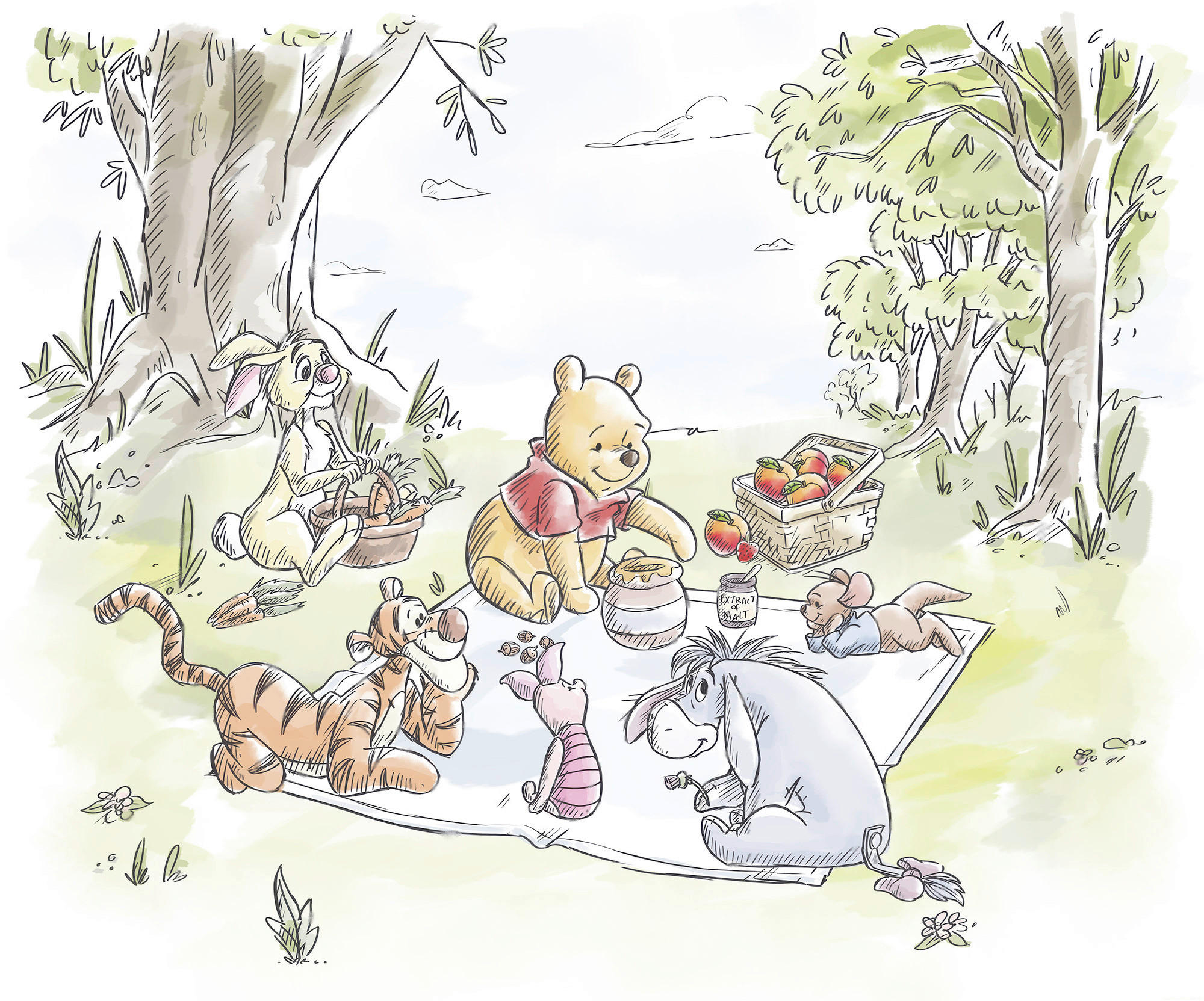 FOTOTAPETE WINNIE THE POOH  - Naturfarben, Design, Textil (300/250cm) - Disney