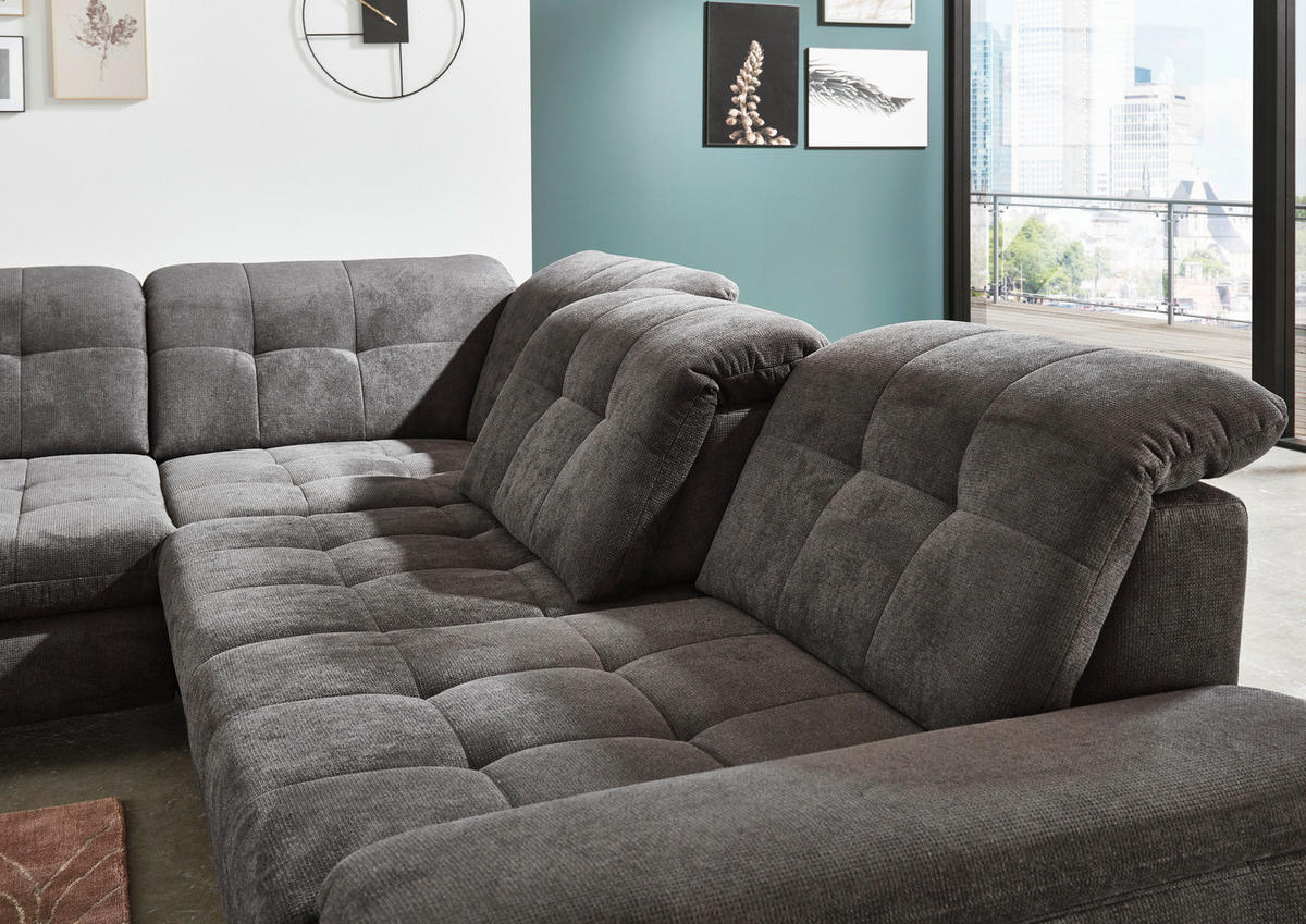 ECKSOFA in Chenille Grau  - Chromfarben/Grau, Design, Textil/Metall (260/310cm) - Beldomo Speed