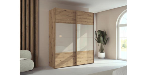 SCHWEBETÜRENSCHRANK 181/223/68 cm 2-türig Champagner, Eiche Artisan  - Champagner/Eichefarben, Design, Glas/Holzwerkstoff (181/223/68cm) - Xora
