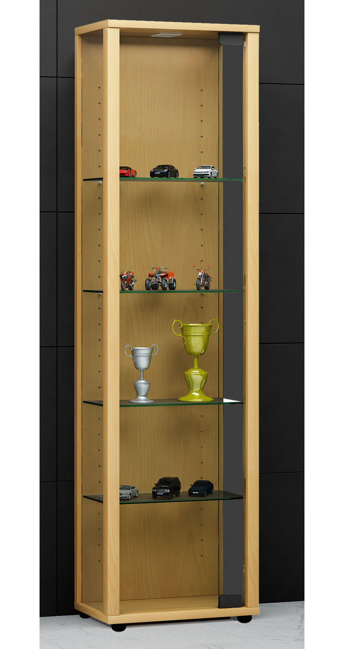 VITRINA, barve bukve - črna/barve bukve, Design, umetna masa/steklo (33/113/18cm) - MID.YOU
