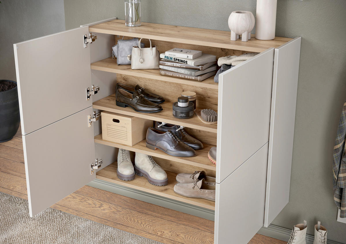 SCHUHSCHRANK GW-BINETTO  in 97/79/27 cm  - Kaschmir/Eichefarben, Design, Holzwerkstoff (97/79/27cm) - Livetastic