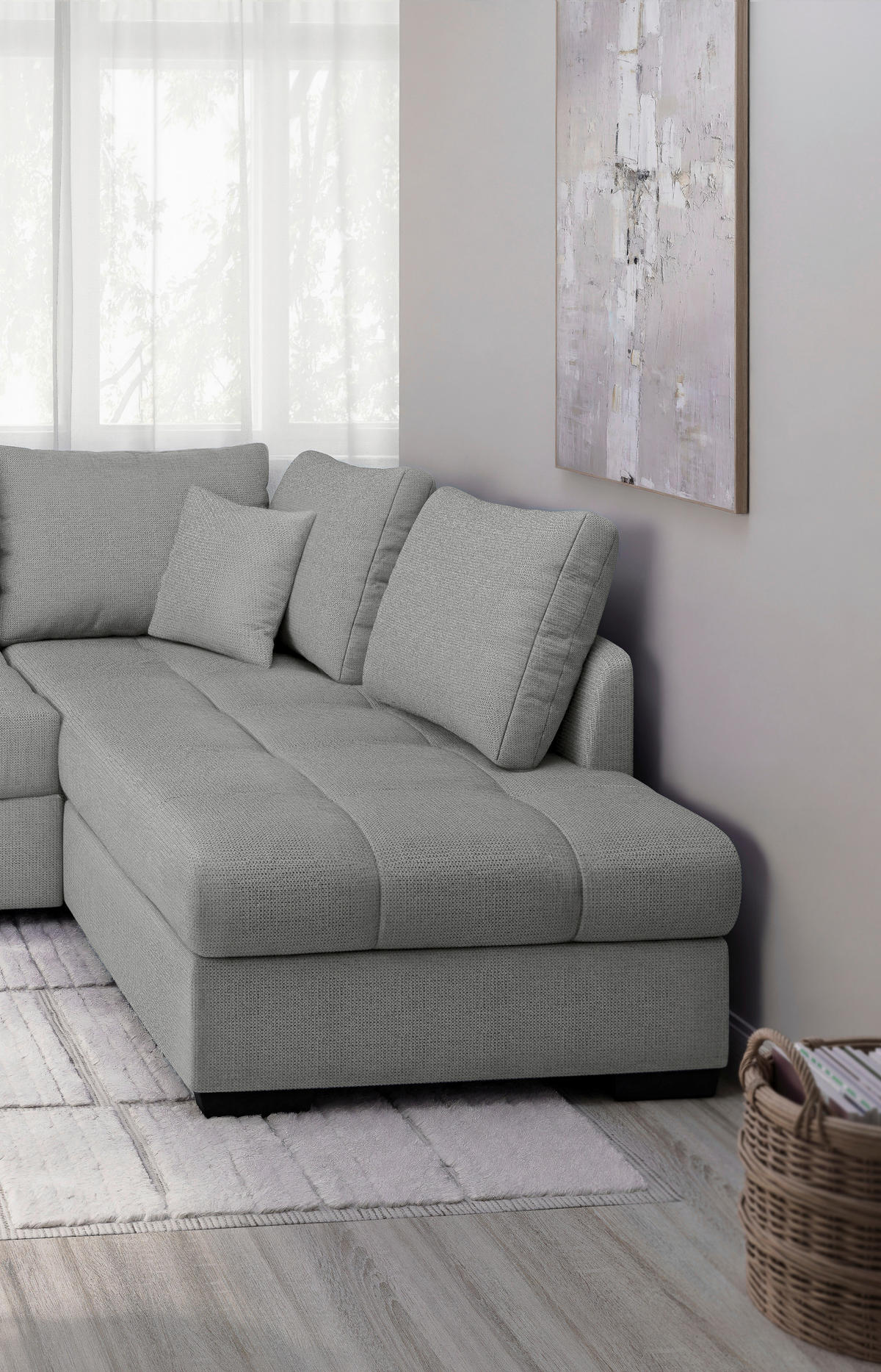 ECKSCHLAFSOFA in Chenille Silberfarben  - Silberfarben/Schwarz, MODERN, Holz/Textil (298/202cm) - MID.YOU